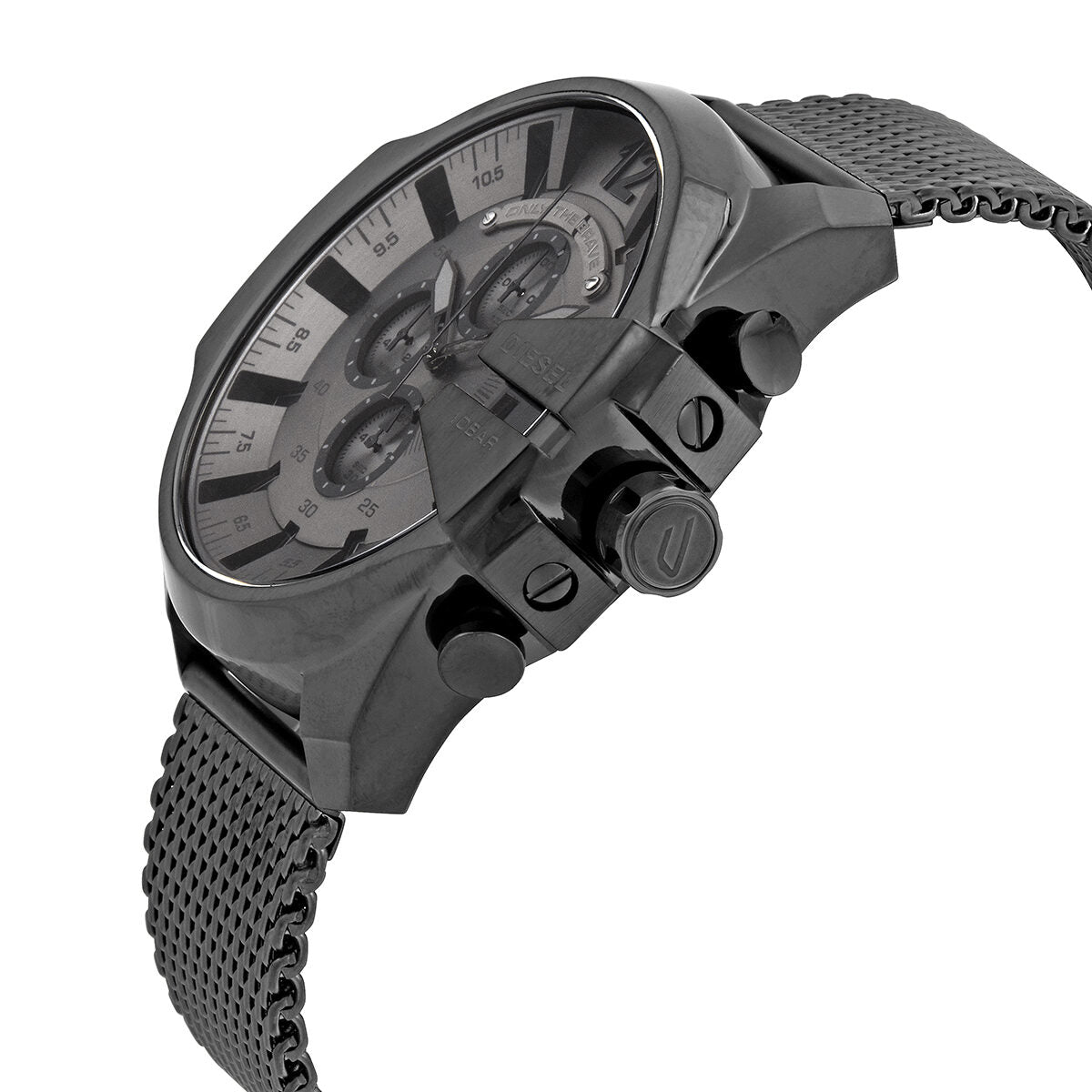 Diesel Mega Chief watch side angle view showing case profile and chronograph pushers