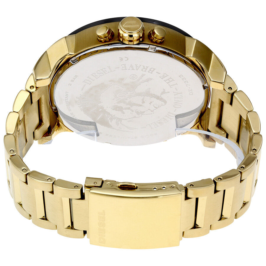 Diesel Mr. Daddy 2.0 caseback showing engraved design and gold-tone bracelet attachment