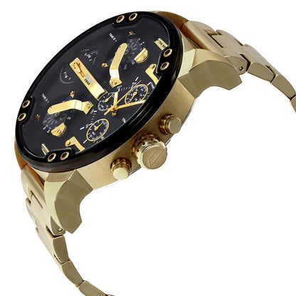 Diesel Mr. Daddy 2.0 side angle view highlighting case depth and gold-tone metal lugs