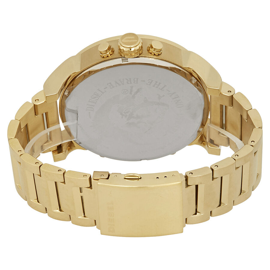 Caseback view of Diesel Mr. Daddy 2.0 with all-gold bracelet and solid case back