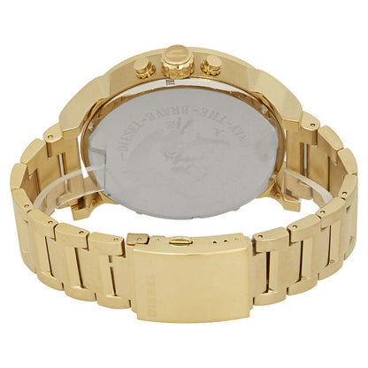 Caseback view of Diesel Mr. Daddy 2.0 with all-gold bracelet and solid case back