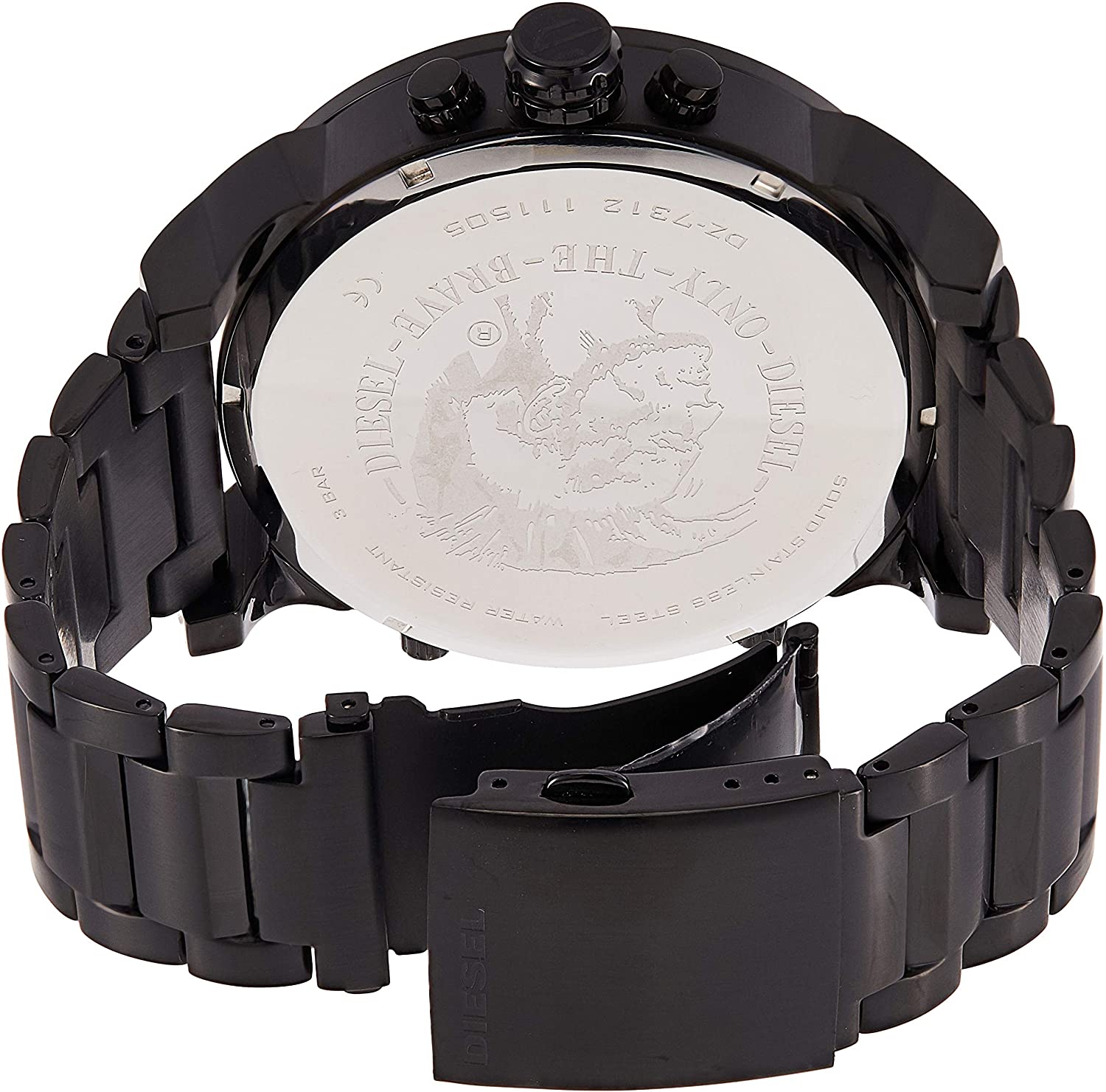 Diesel Mr Daddy watch caseback with engraved branding and dial details visible