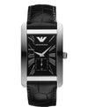 Emporio Armani AR0143 silver men's watch with black dial and black leather strap