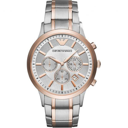 Emporio Armani AR11077 chronograph watch with grey dial and two-tone steel and rose gold case
