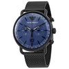 Emporio Armani AR11201 chronograph watch with blue dial and black mesh bracelet