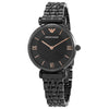 Emporio Armani AR11245 black dial ladies watch with rose gold accents and black stainless steel bracelet