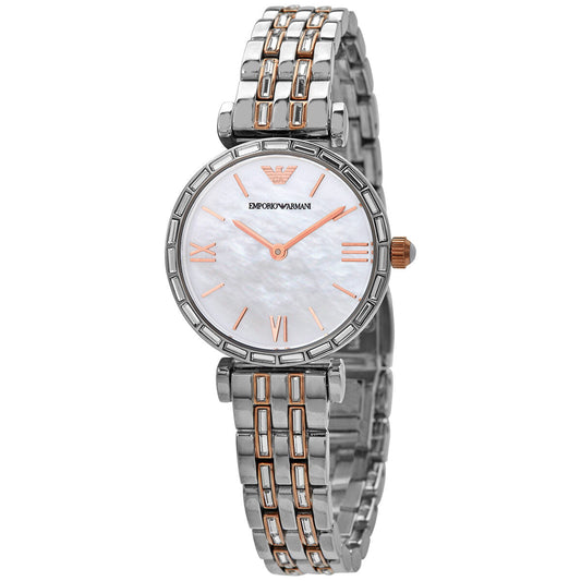 Emporio Armani AR11290 women's watch with mother of pearl dial and two-tone stainless steel strap