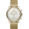 Emporio Armani AR11315 gold chronograph watch with cream dial and mesh strap