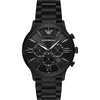 Emporio Armani AR11349 black chronograph watch with Roman numeral dial and stainless steel bracelet