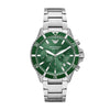 Emporio Armani AR11500 chronograph watch with green dial and stainless steel bracelet
