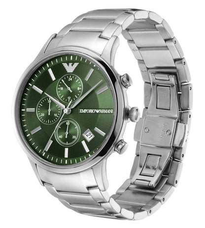 Side angled view of Emporio Armani AR11507 chronograph with three subdials