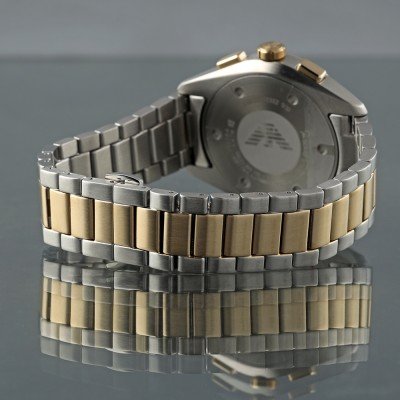 Emporio Armani AR11511 watch caseback and two-tone stainless steel bracelet