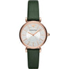 Emporio Armani AR11517 rose gold watch with crystal-studded dial and green leather strap