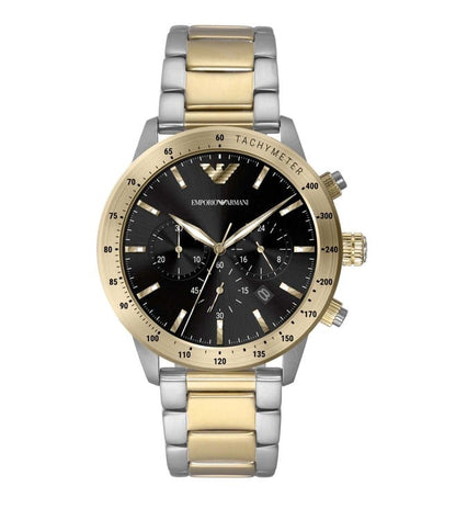Emporio Armani AR11521 chronograph watch with two-toned steel and gold bracelet, black dial