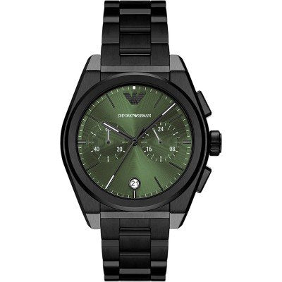 Emporio Armani AR11562 watch with black case and green chronograph dial
