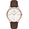 Emporio Armani AR11572 watch with rose gold case and brown leather strap