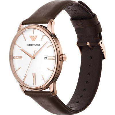 Emporio Armani AR11572 worn on wrist with brown leather strap