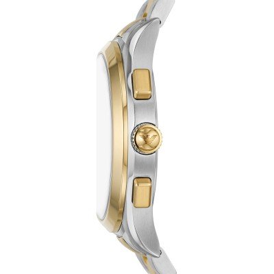 Side profile of Emporio Armani AR11579 watch showing case depth and chronograph pushers