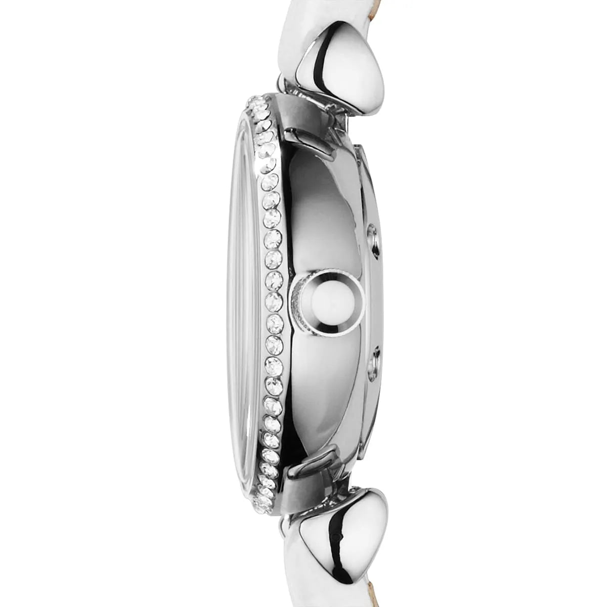 Emporio Armani Gianni T-Bar mini silver watch side profile showing case thickness and T-Bar lugs