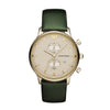 Emporio Armani AR1722 green leather men's chronograph watch with cream dial and gold-tone case