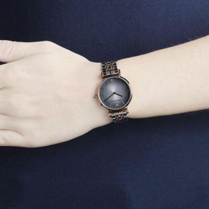 Emporio Armani AR1725 quartz watch on wrist showing grey sunburst dial and two-tone strap
