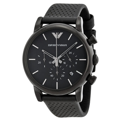 Emporio Armani Classic Chronograph black dial men's watch AR1737 with perforated leather strap