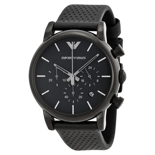 Emporio Armani Classic Chronograph black dial men's watch AR1737 with perforated leather strap