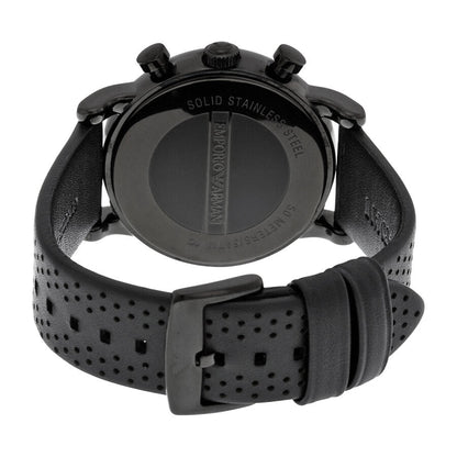 Caseback of Emporio Armani AR1737 watch with solid stainless steel case and perforated strap