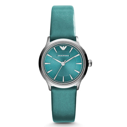 Emporio Armani Classic teal dial ladies watch with stainless steel case and teal leather strap