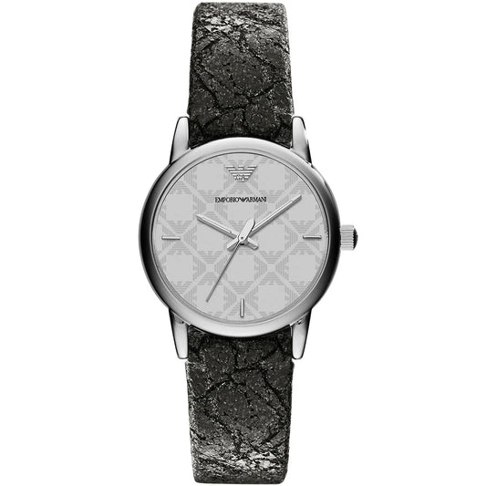 Emporio Armani AR1814 women's watch with silver dial and charcoal patterned leather strap