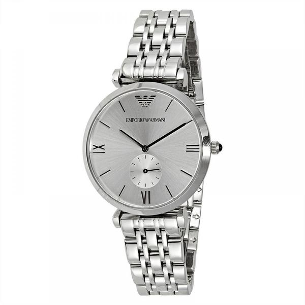 Emporio Armani AR1819 silver dial analog watch with stainless steel bracelet