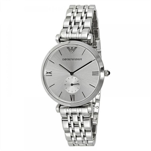 Emporio Armani AR1819 silver dial analog watch with stainless steel bracelet