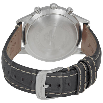 Caseback view of Emporio Armani AR1861 with stainless steel case and black leather strap