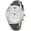Emporio Armani AR1861 men's chronograph watch with silver dial and black leather strap