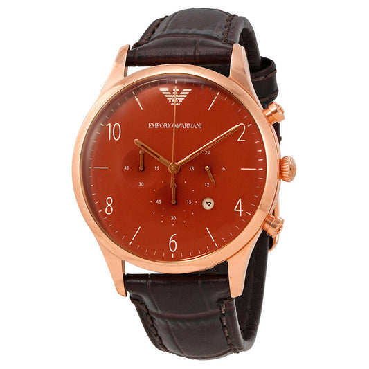 Emporio Armani AR1890 chronograph watch with burgundy dial and rose gold case