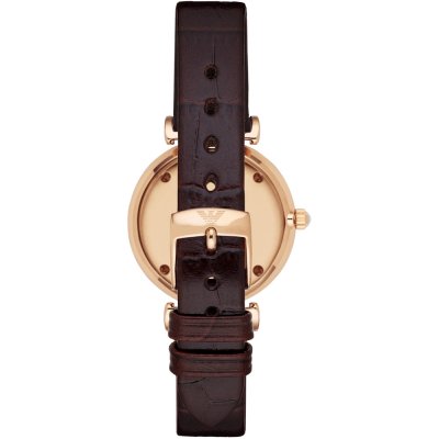 Emporio Armani AR1911 case back showing rose gold metal back with Emporio Armani branding