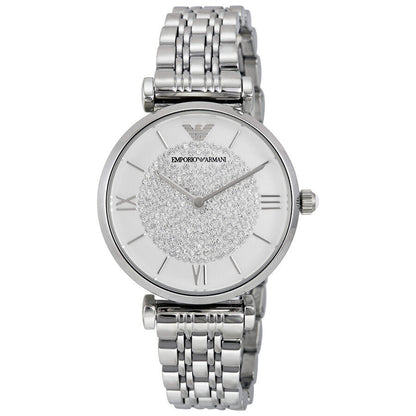 Emporio Armani AR1925 white crystal pave dial stainless steel women's watch with bracelet