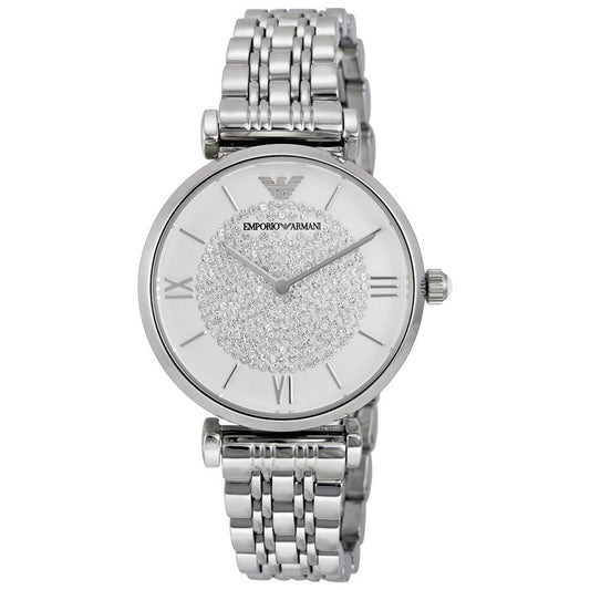 Emporio Armani AR1925 white crystal pave dial stainless steel women's watch with bracelet