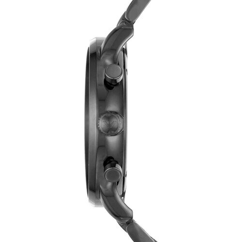 Side profile view of Emporio Armani AR1934 showing black steel case and chronograph pushers