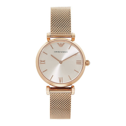 Emporio Armani AR1956 rose gold-tone ladies watch with silver dial and mesh strap