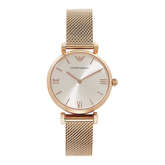 Emporio Armani AR1956 rose gold-tone ladies watch with silver dial and mesh strap