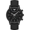 Emporio Armani AR1970 chronograph watch with black dial and leather strap