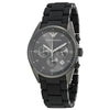 Emporio Armani Sport Chronograph black dial watch with black rubber strap, three chronograph subdials visible