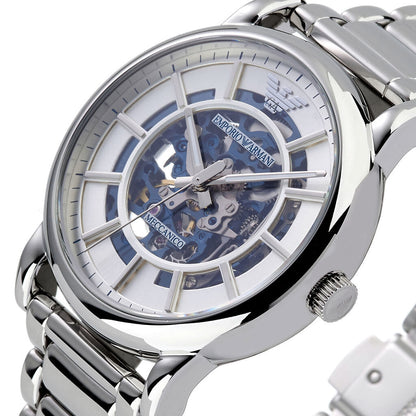 Close-up of AR60006 skeleton dial with exposed blue automatic movement