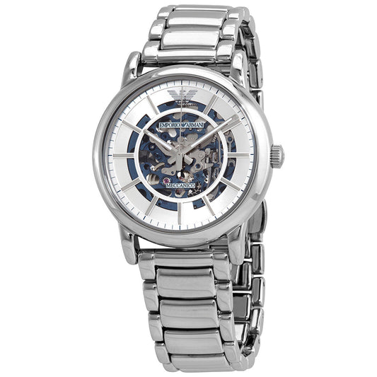 Emporio Armani AR60006 automatic watch with silver skeleton dial and stainless steel bracelet