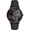 Emporio Armani AR60046 watch with black leather strap and skeleton dial featuring tiger engraving