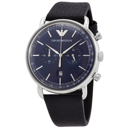 Emporio Armani Aviator Chronograph blue dial men's watch with navy leather strap