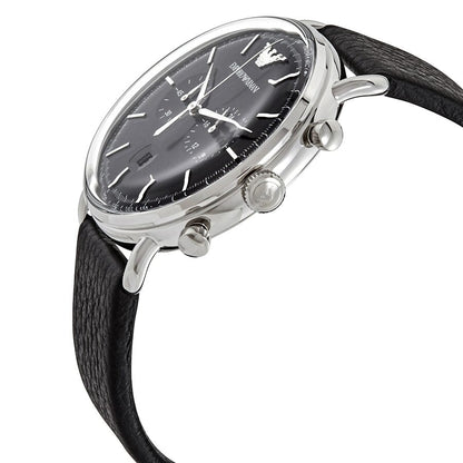 Emporio Armani Aviator watch angled view showing case profile and pushers