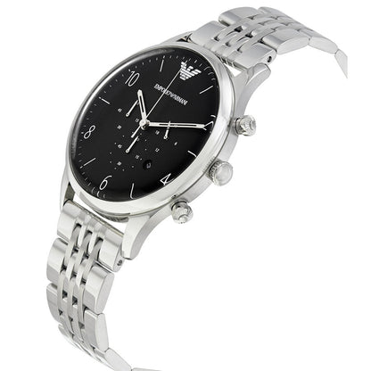 Emporio Armani Beta chronograph watch at angle showing case and bracelet