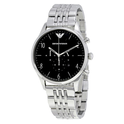 Emporio Armani Beta chronograph watch with black dial and stainless steel bracelet